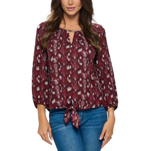 WEST KEI women’s Veronica tie front blouse extra small burgundy snake NWOT